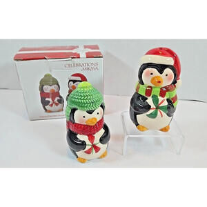Celebrations By Mikasa Penguin Hand-Painted Salt & Pepper Set Holiday Winter